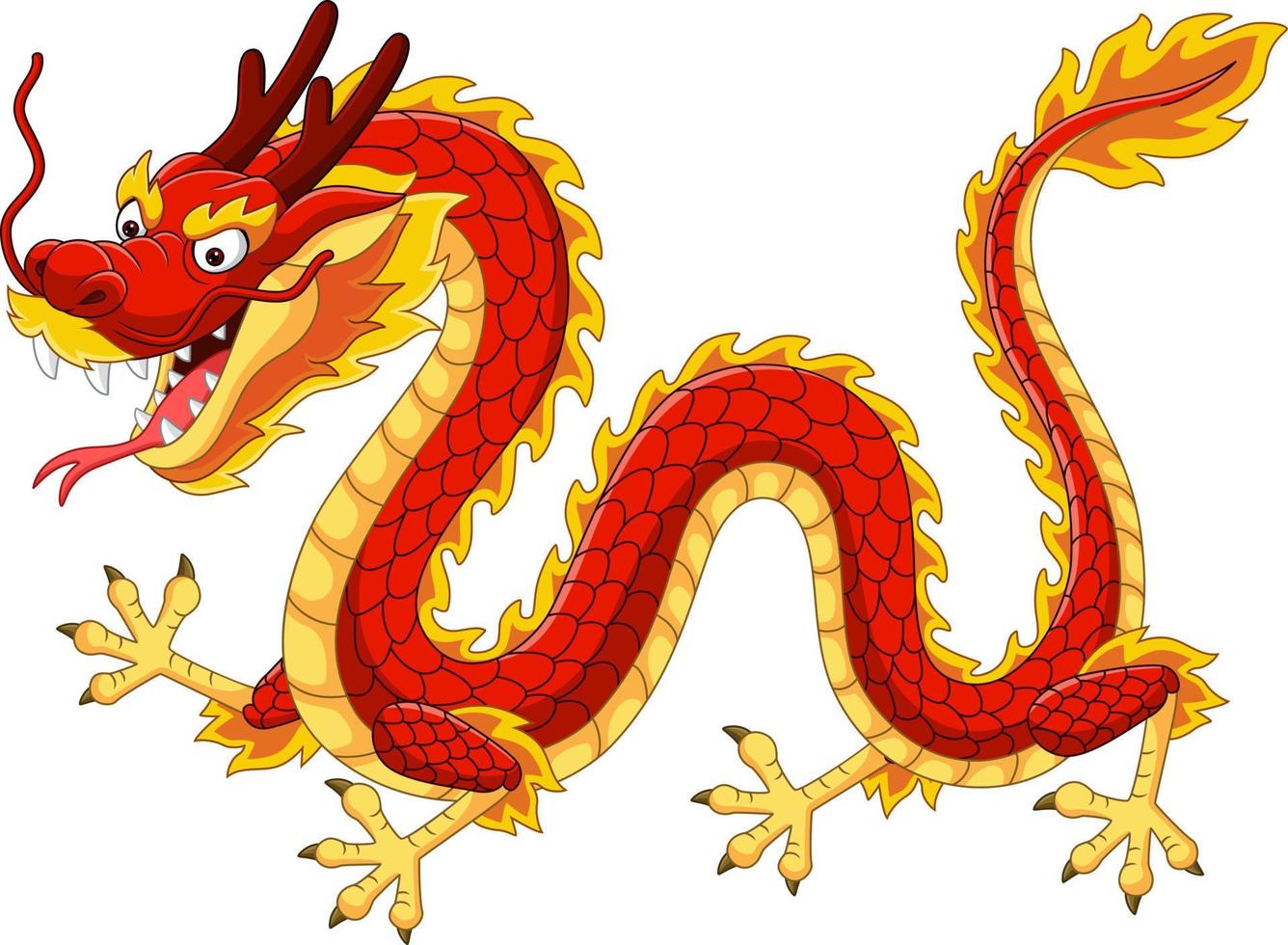 dragón chino rojo de dibujos animados volando vector