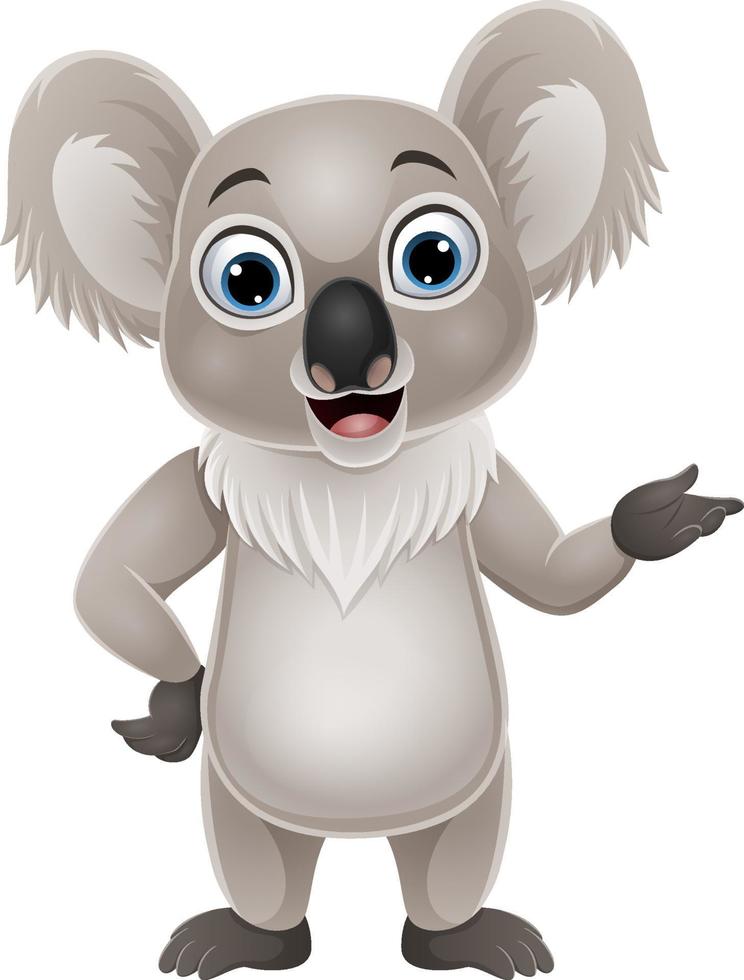 caricatura, feliz, koala, presentación, blanco, plano de fondo vector