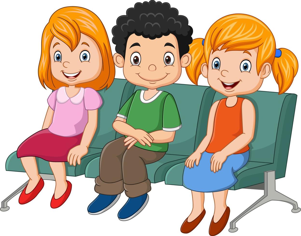 Three little kids sitting on seat vector