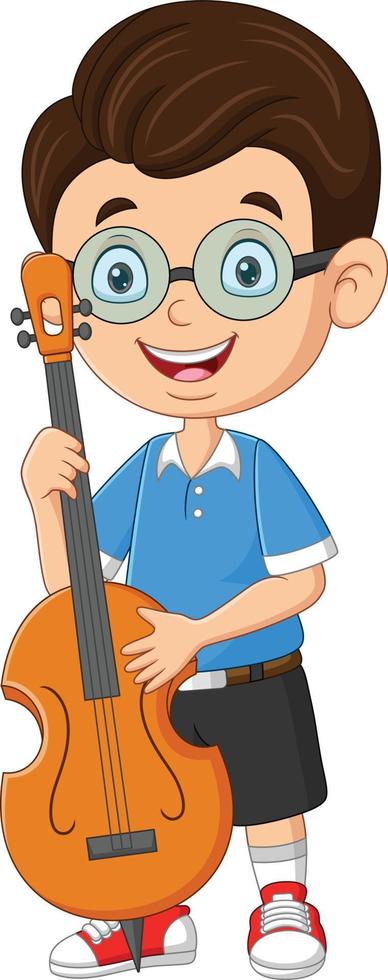 Cartoon little boy playing a cello vector