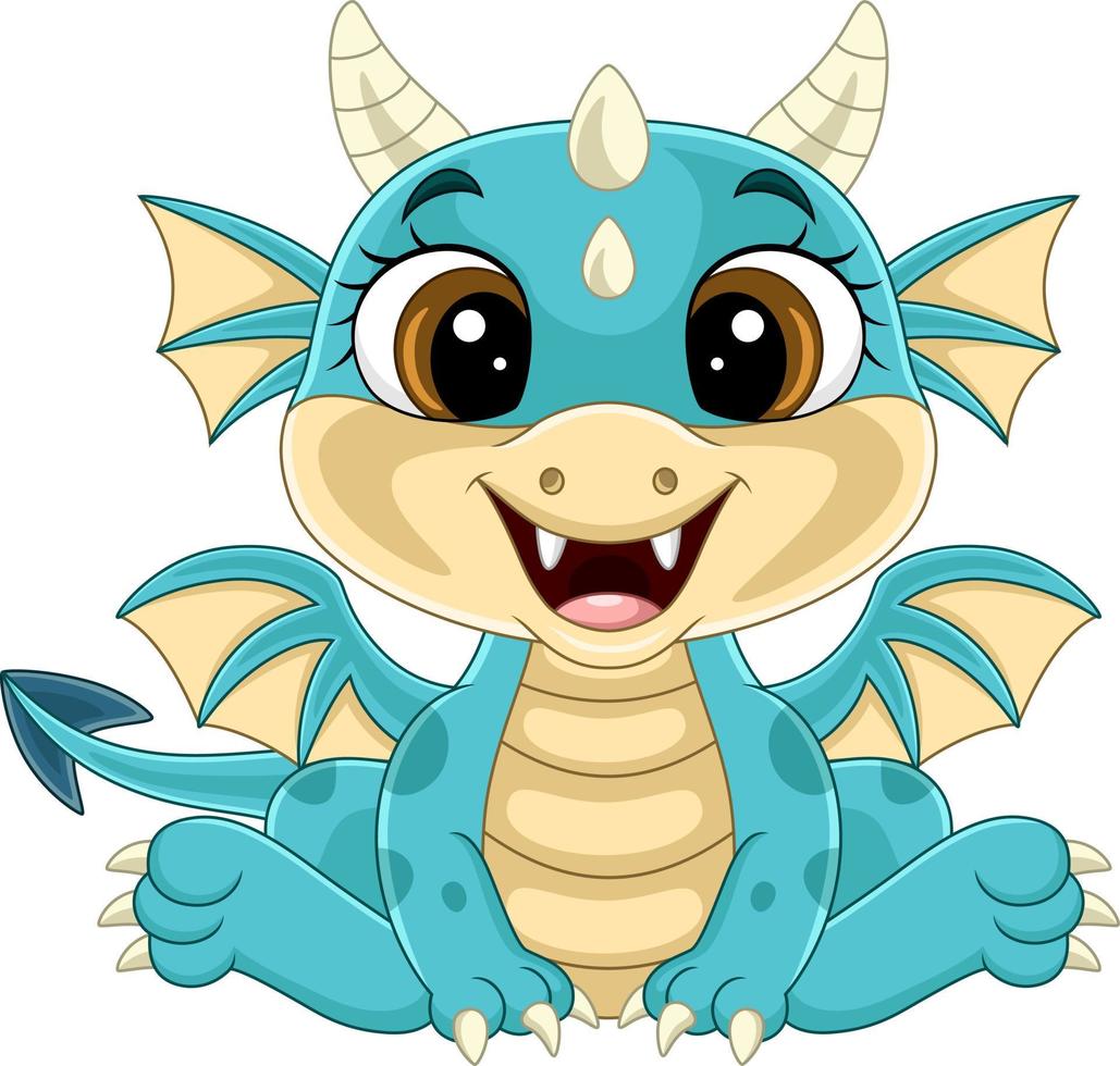 Cartoon funny baby dragon sitting vector