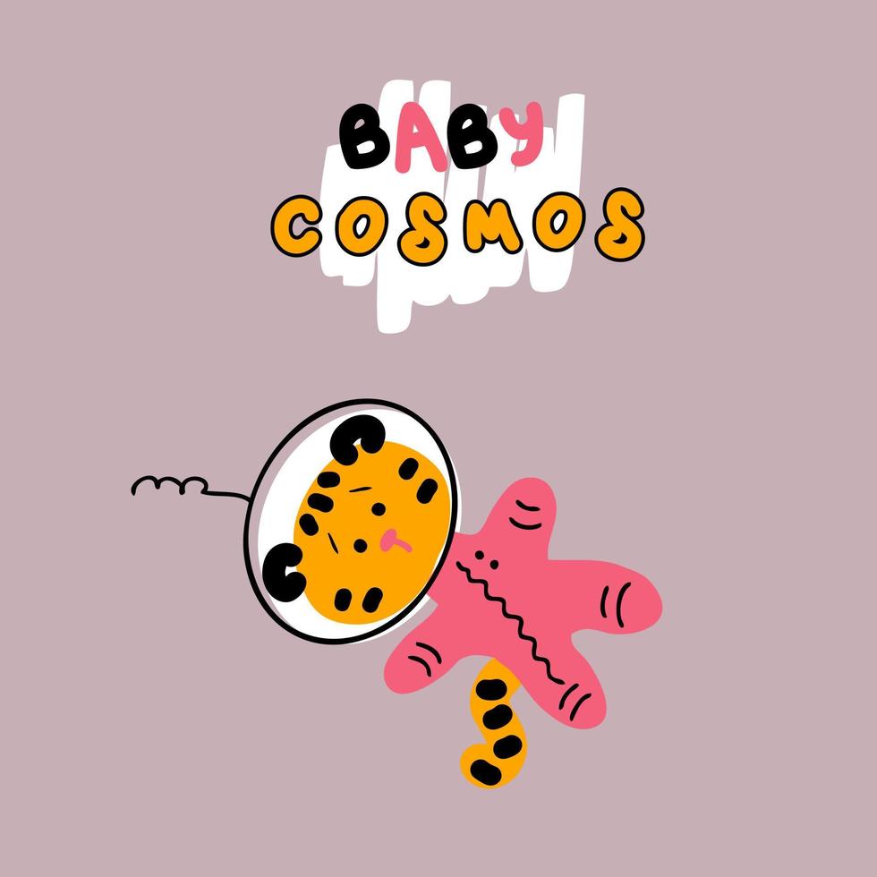 Hand drawn tiger cub astronaut and text BABY COSMOS. vector