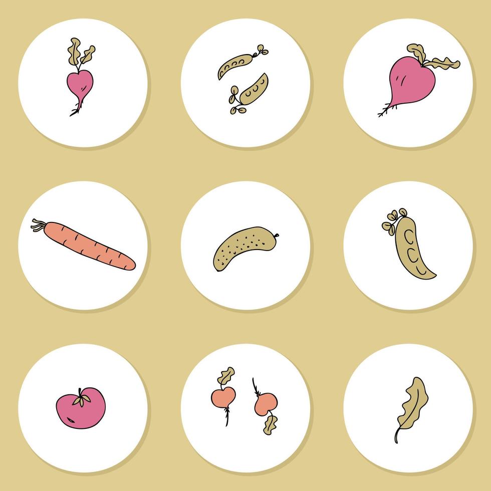 Story highlight icons set of doodle vegetables elements. vector