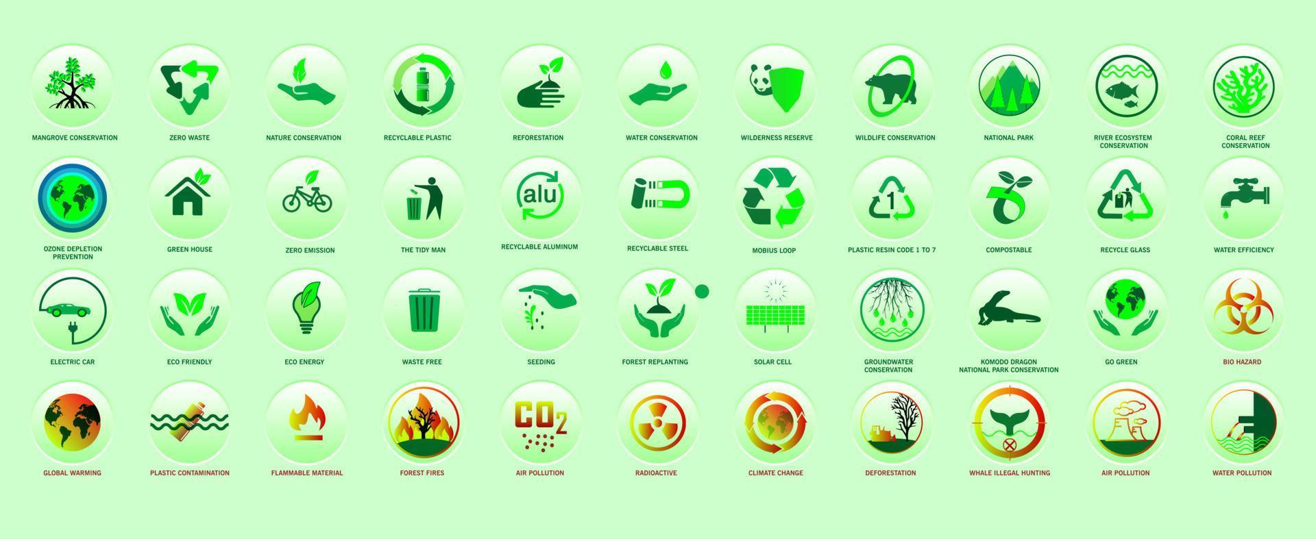 Comprehensive icons set of nature conservation, hazard symbol and environmental issues. Complete collection of global environment signs with neumorphism style effects. vector