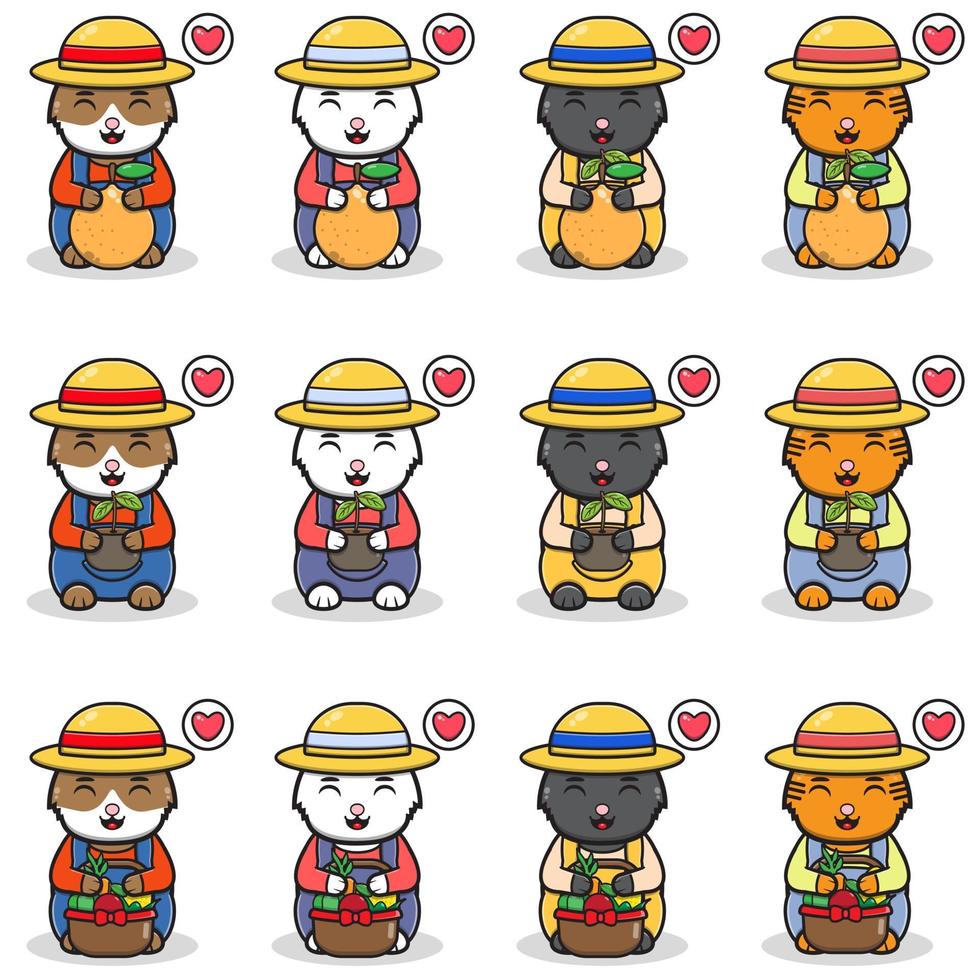 Vector illustration of cute Cats with Farmer costume