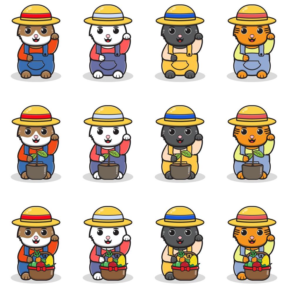 Vector illustration of Smile Cats with Farmer costume