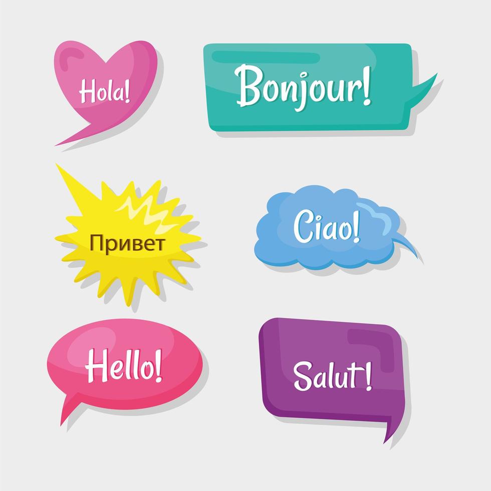 six global hello bubbles vector