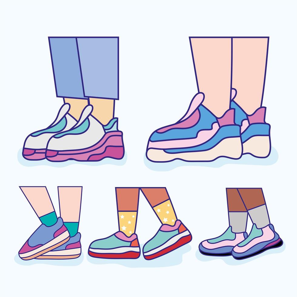 cinco iconos de deportes de zapatillas vector