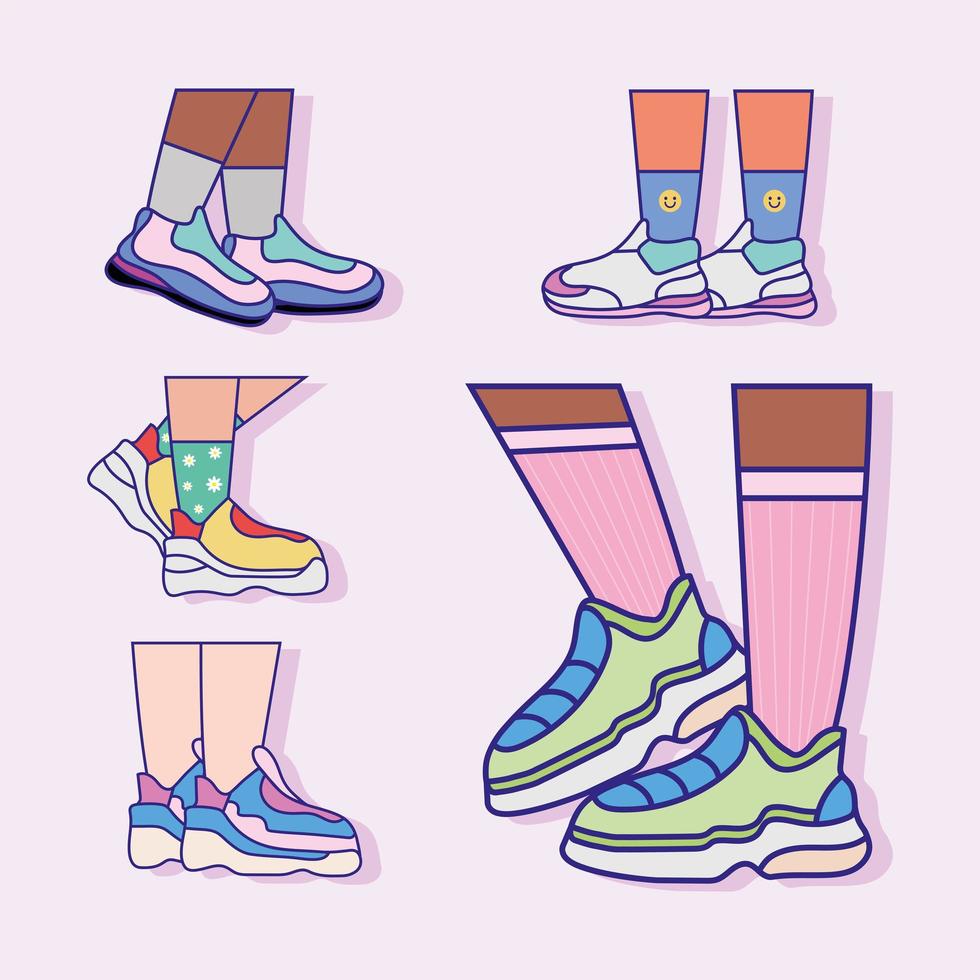 sneakers sports five icons vector