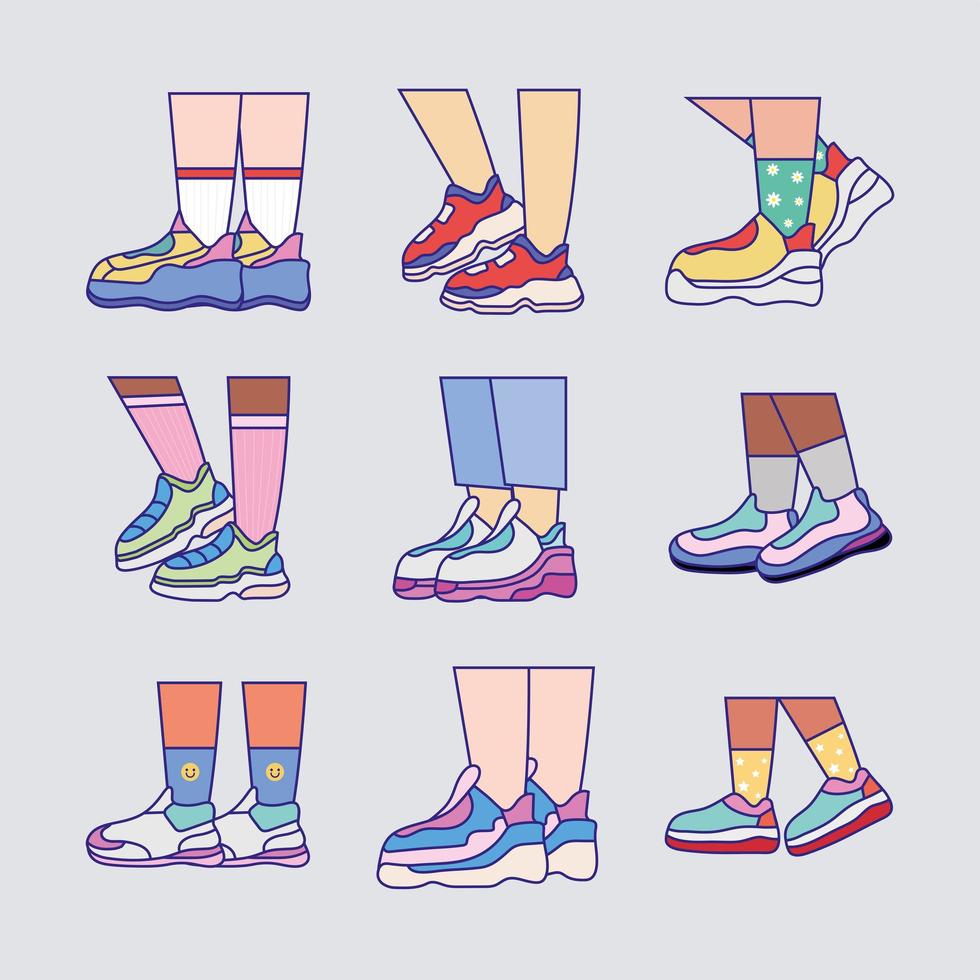 nine sneakers sports icons vector