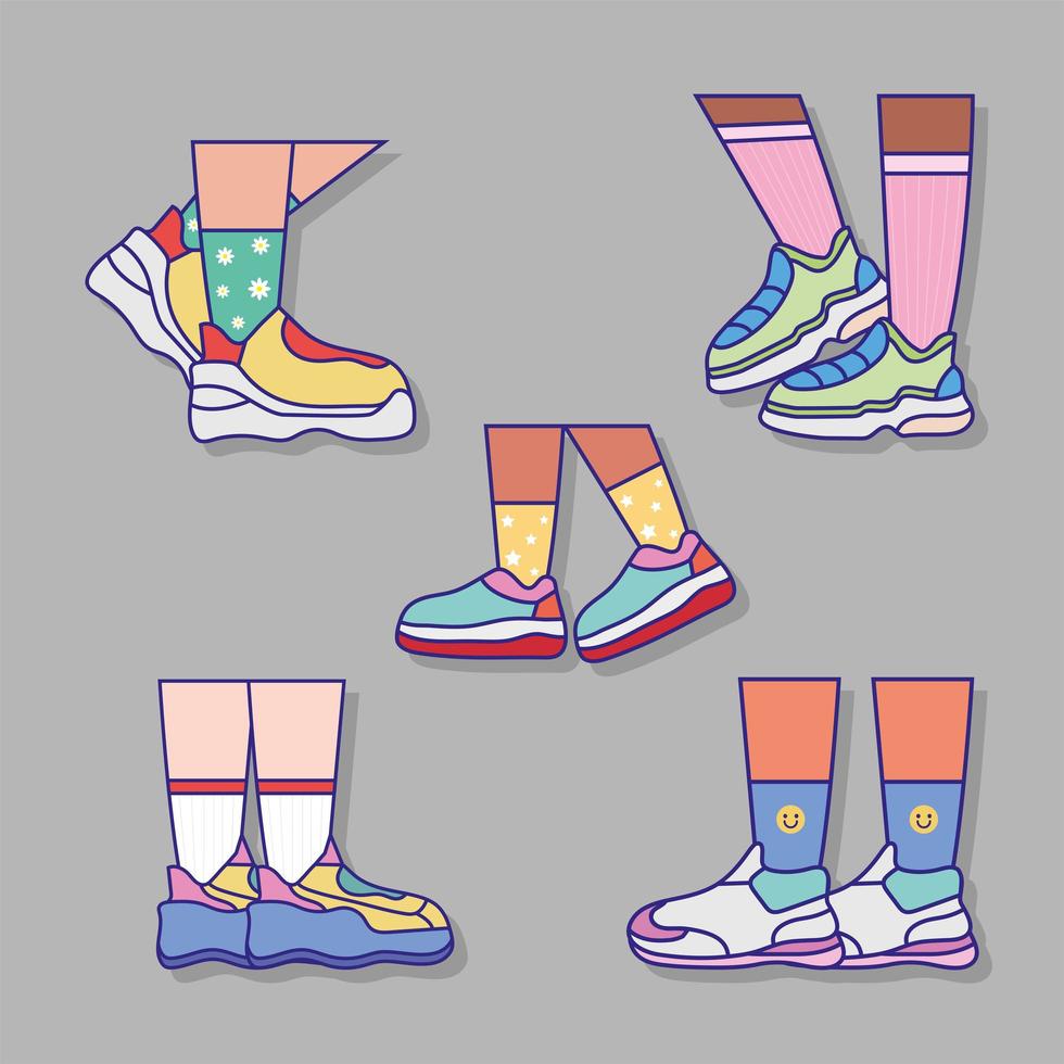 five sneakers sports shoes vector