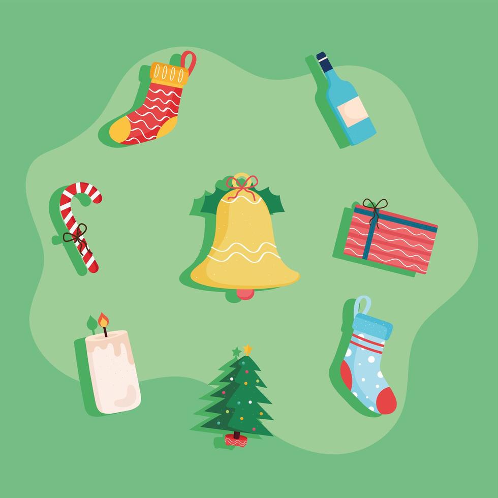 eight merry christmas icons vector