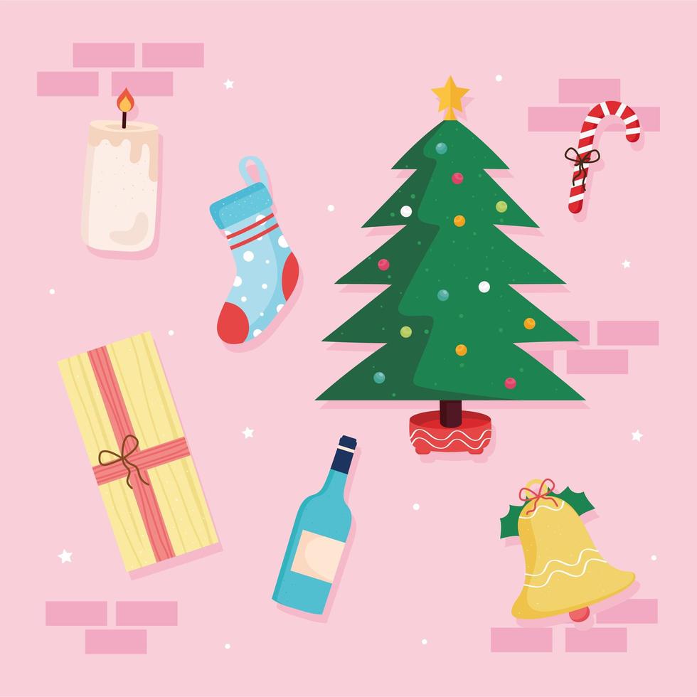 merry christmas seven icons vector