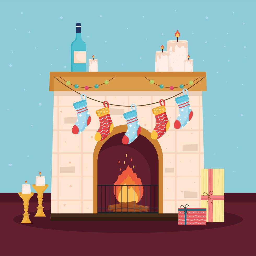 christmas scene with fireplace vector