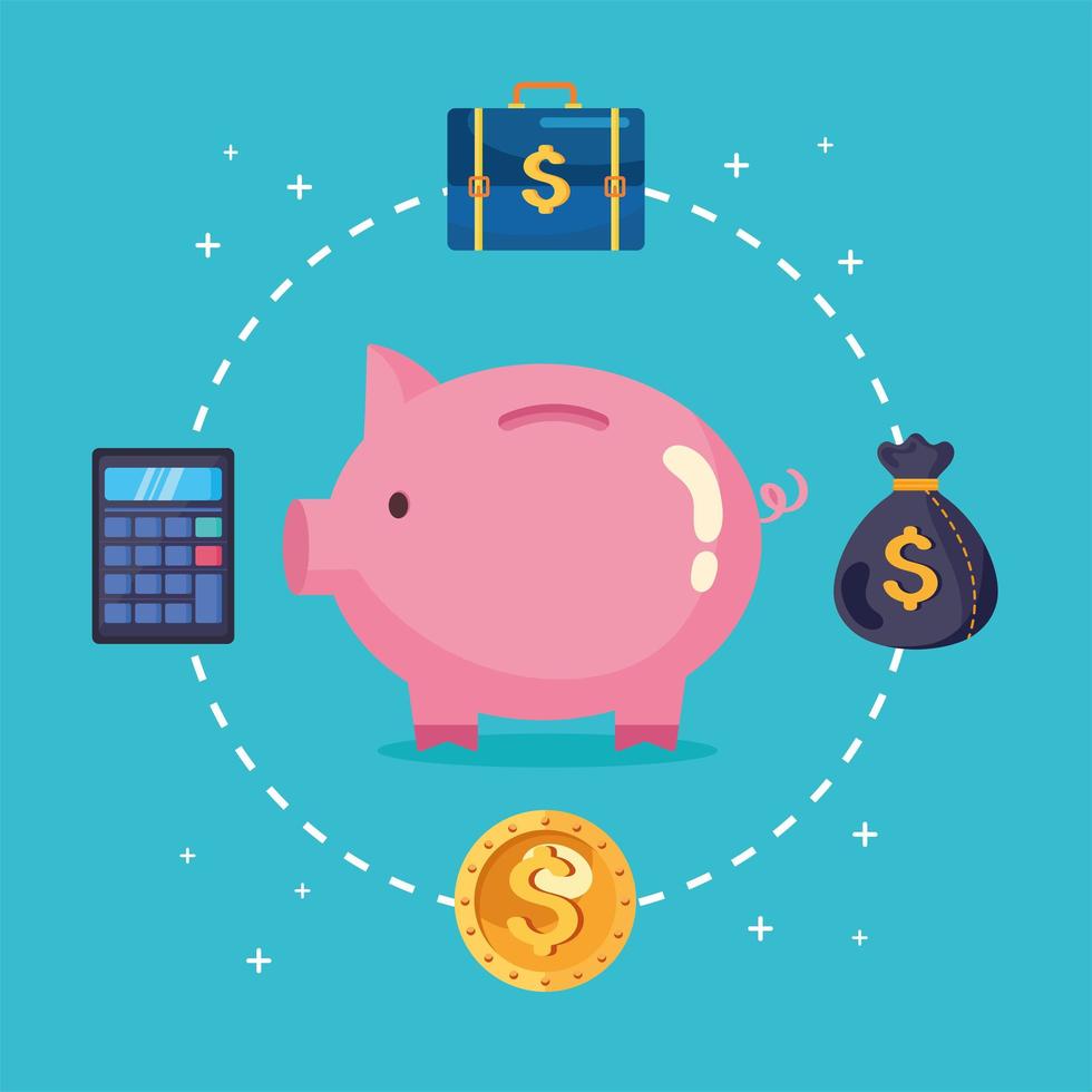 piggy savings and financial icons vector