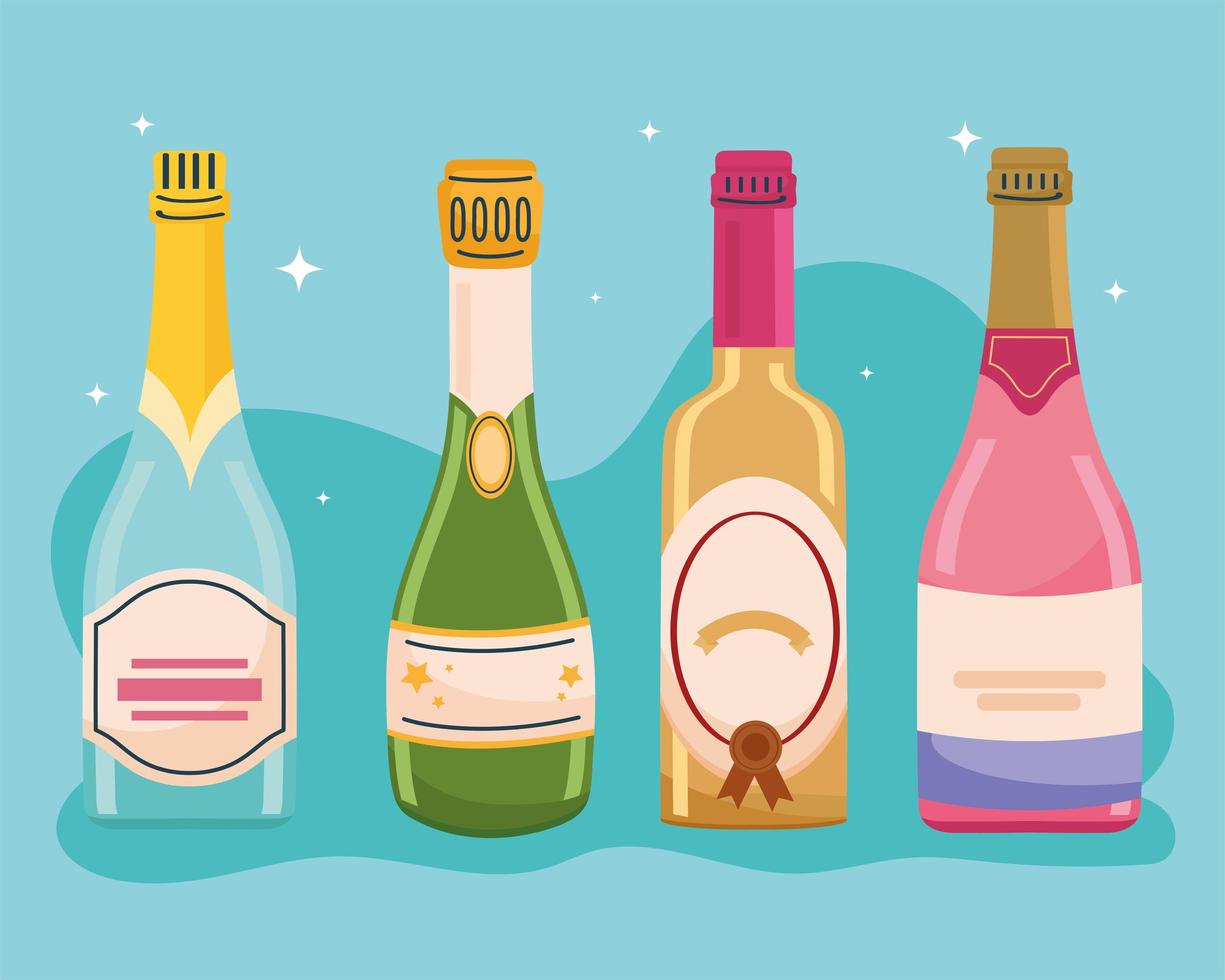 champagne drink four bottles vector