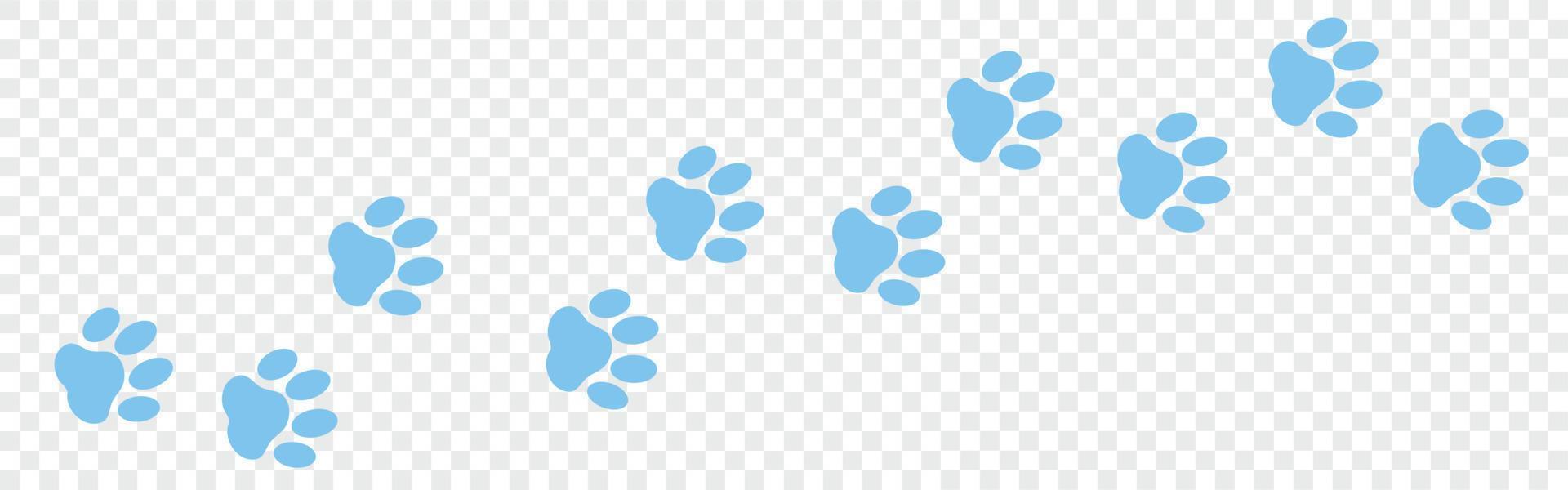 Blue Paw print icon isolated seamless pattern on transparent background. Dog or cat paw print. Animal track. Vector Illustration