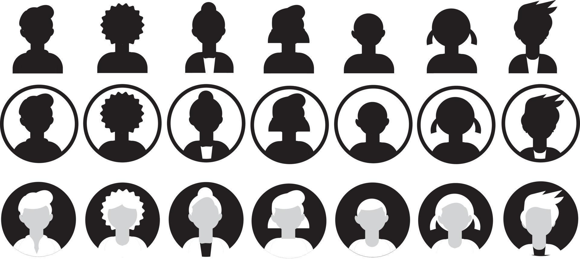 Profile icon. Avatar icons set. Male and female head silhouettes vector