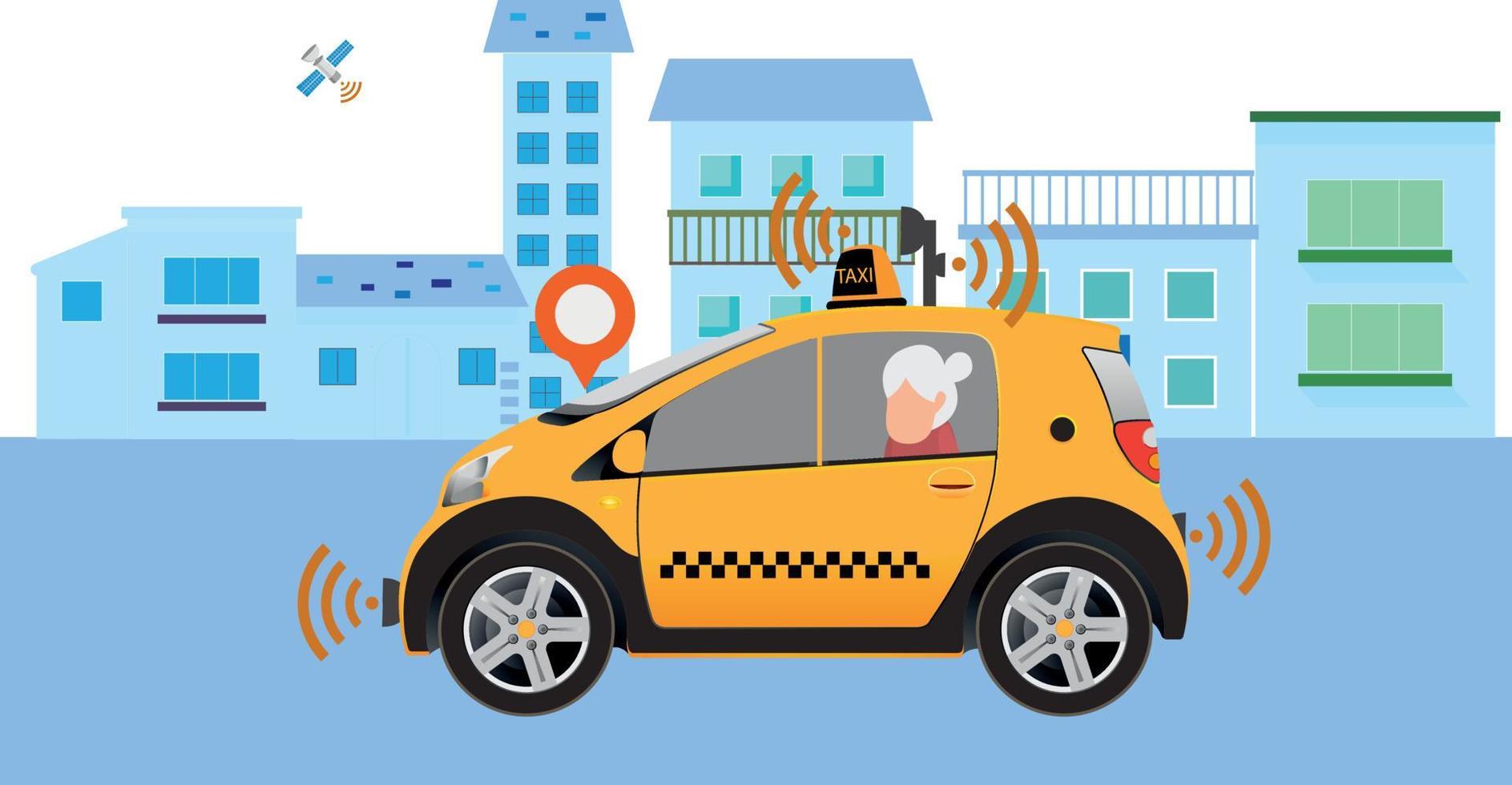 Robot driving a taxi in the city vector