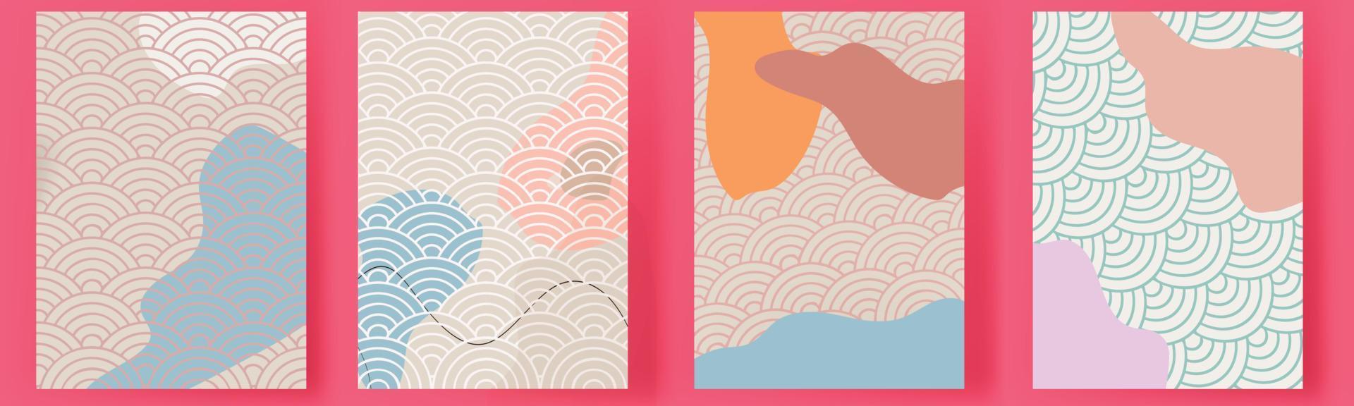 Japanese template modern minimal art vector set. Geometric card background set.abstract cover design banner brochure style.