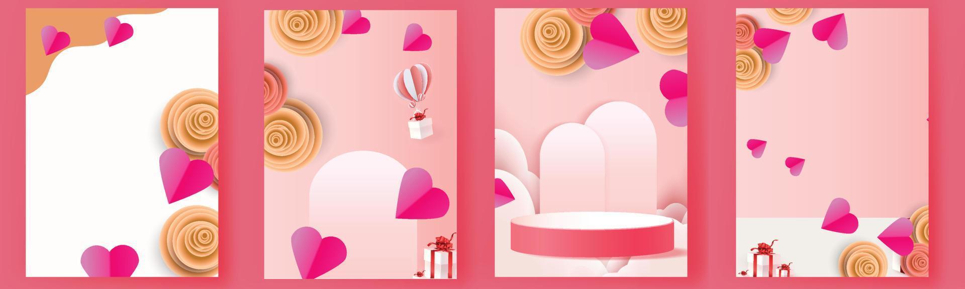 valentine set pink backgrounds banner brochure card print vector graphic