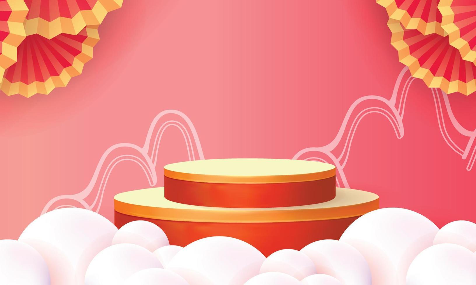 Podium round stage podium and paper art Chinese new year, happy festival chinese tradition podium for beauty branding cosmetic or any product.Concept Shopping . vector