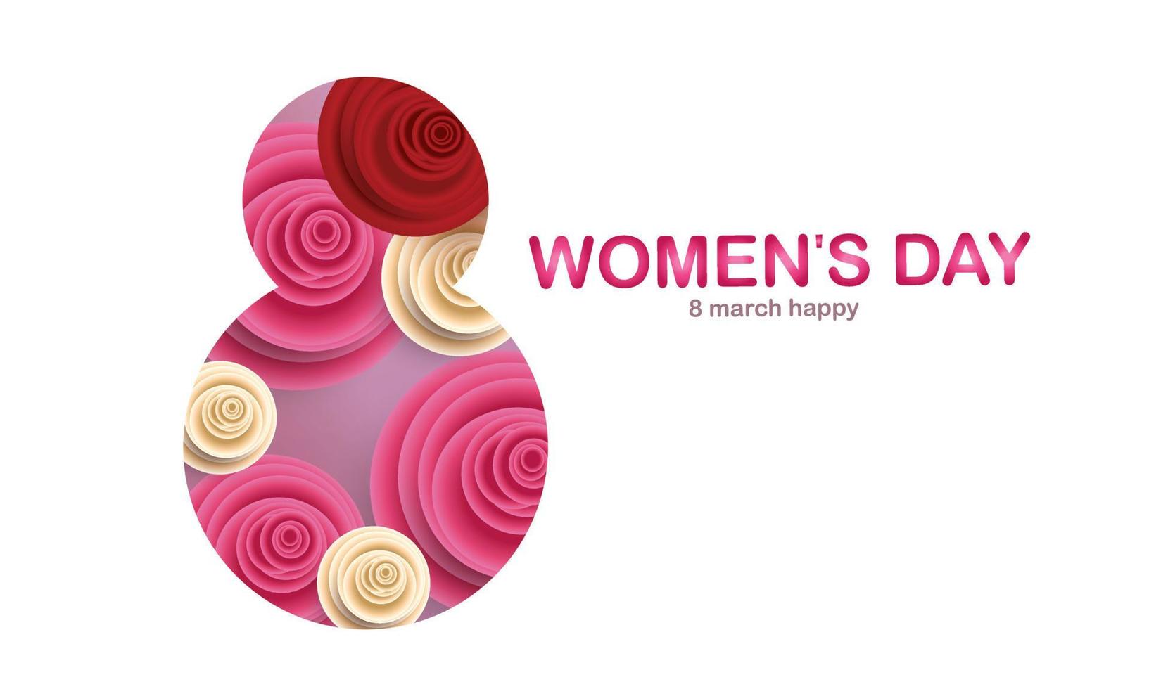 8 march Happy Women's Day  illustration. Paper art pink red backgroung flower and heart vector