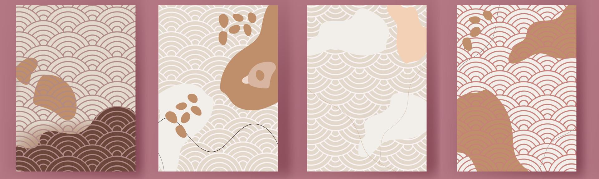 conjunto de vectores de arte mínimo moderno de plantilla japonesa. conjunto de fondo de tarjeta geométrica. estilo de folleto de banner de diseño de cubierta abstracta.