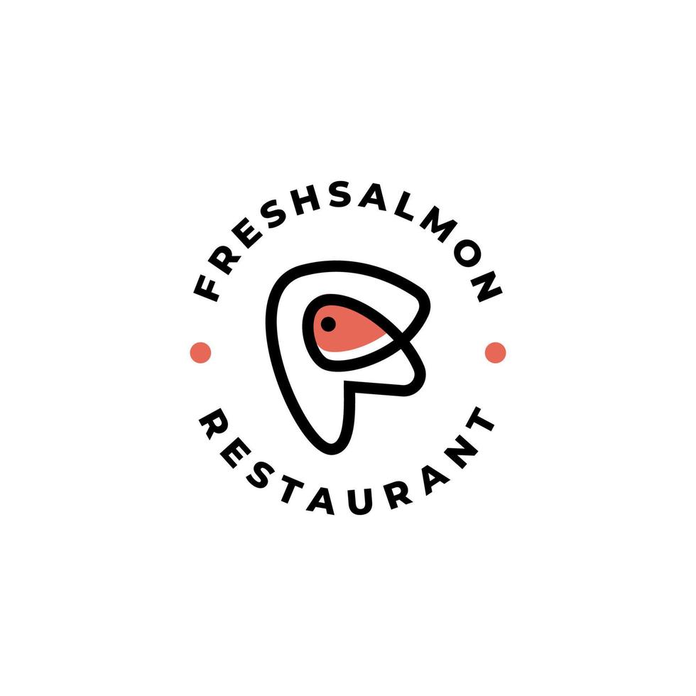 diseño de logotipo de línea de vector de monolina de salmón de letra f para restaurante de café de comida de mar