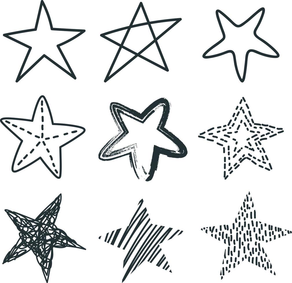 conjunto de varias estrellas dibujadas a mano vector