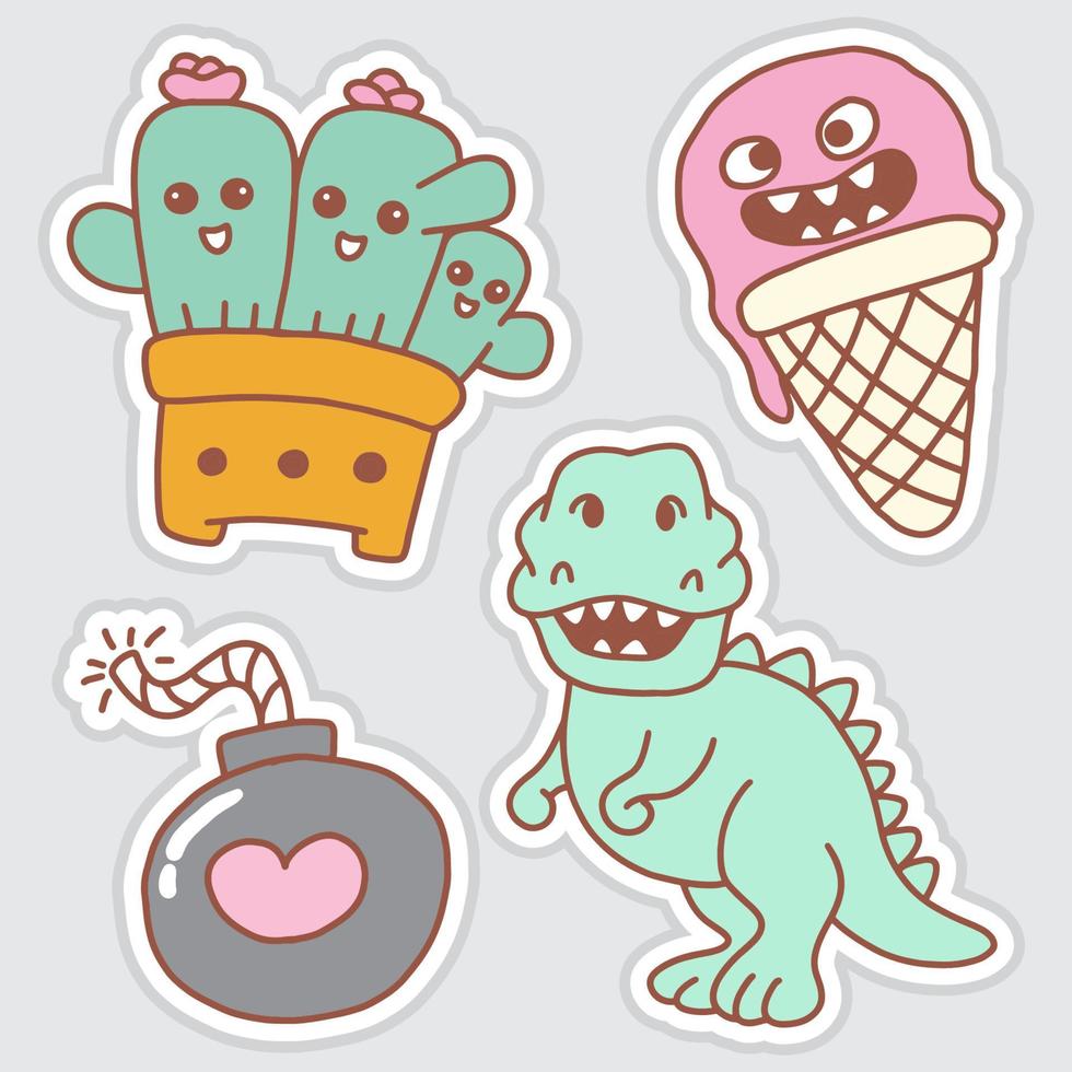 Cute funny stickers hand drawn vector