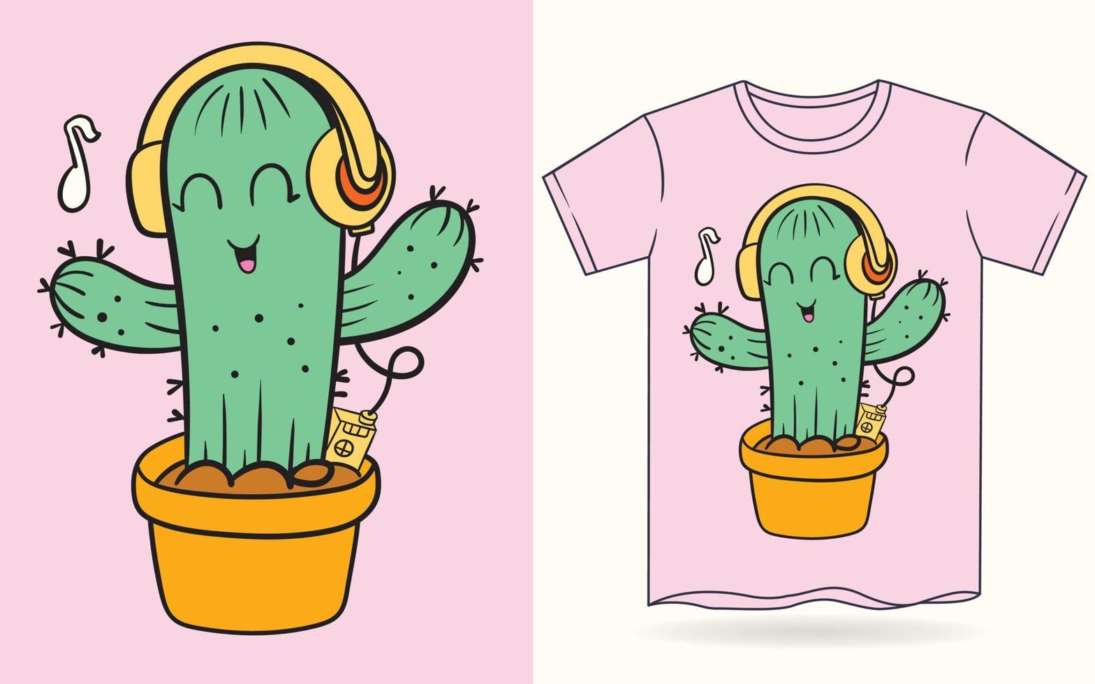 cactus lindo dibujado a mano para camiseta vector