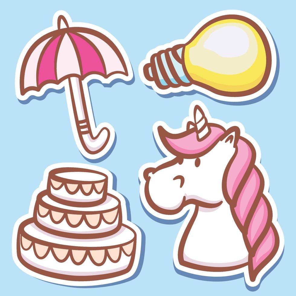 Hand drawn cute stickers collection vector