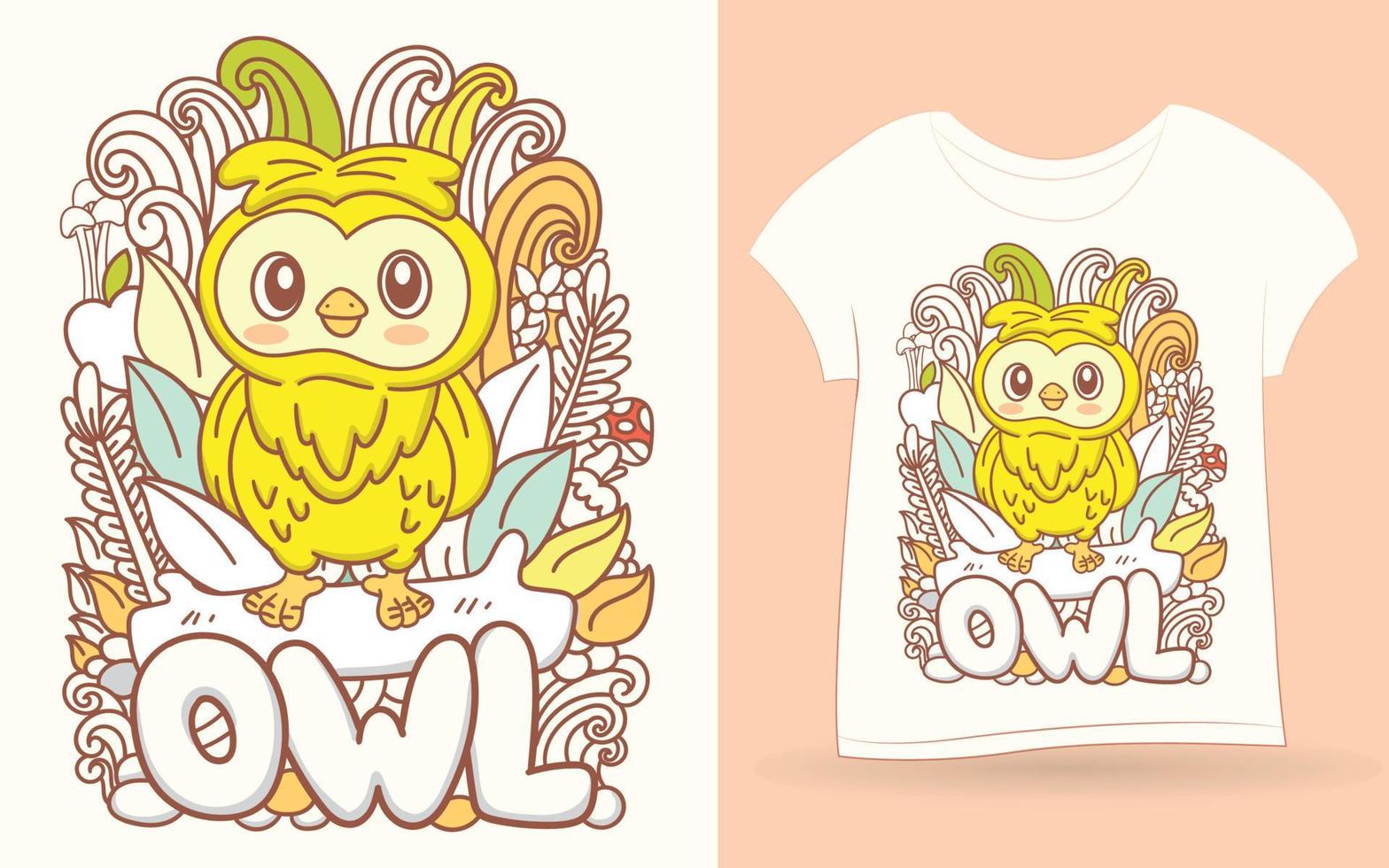 Hand drawn owl doodle art for t shirt vector