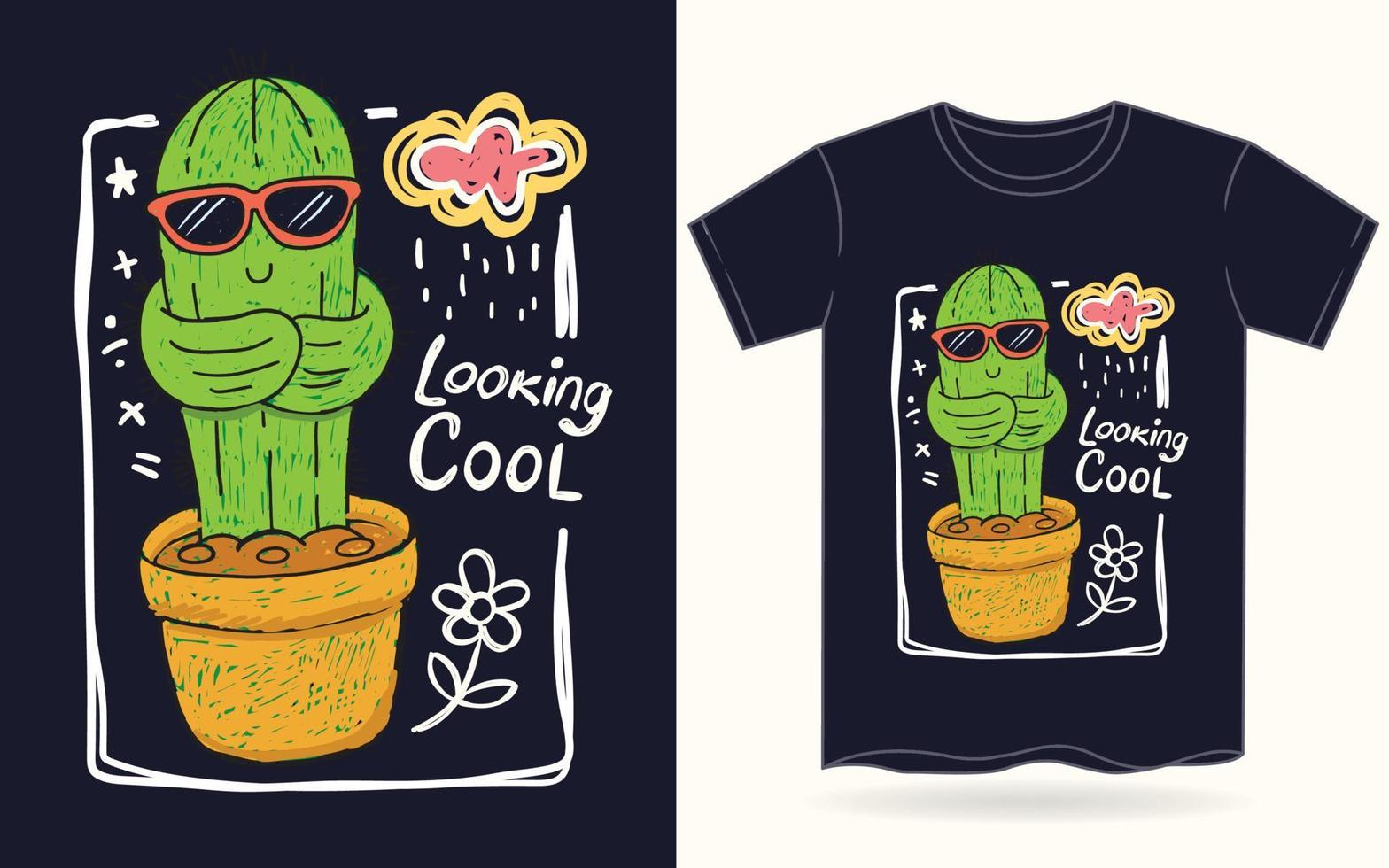 cactus lindo dibujado a mano para camiseta vector