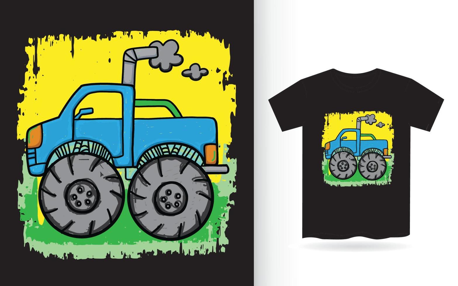 Hand drawn monster truck for t shirt print vector