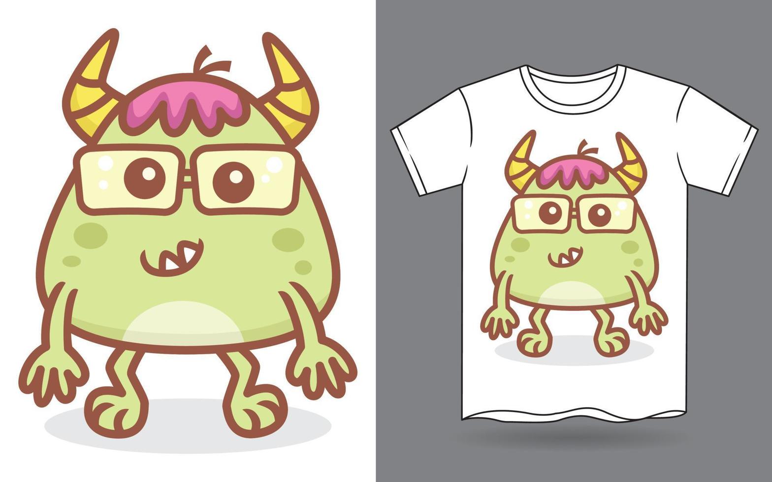 Cute nerd monster cartoon for t shirt vector