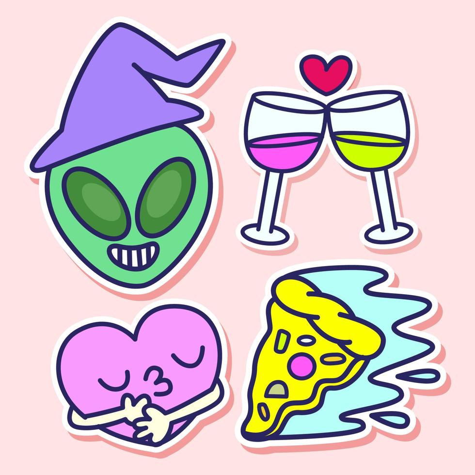 Hand drawn funny various objects stickers set vector