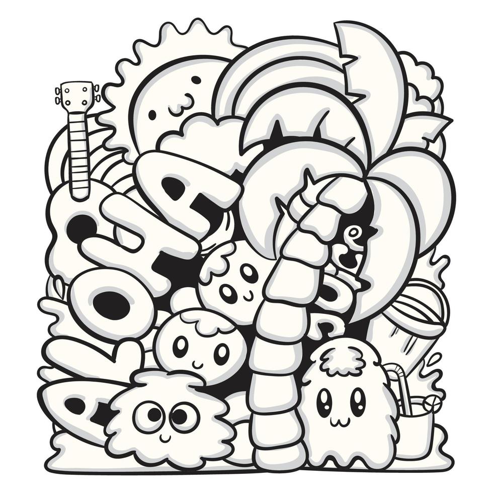 Cute hand drawn doodle monster background vector