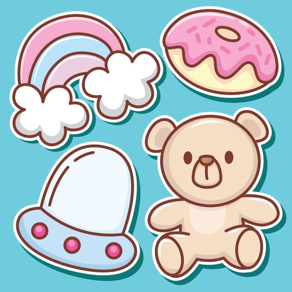 Hand drawn cute objects stickers vector