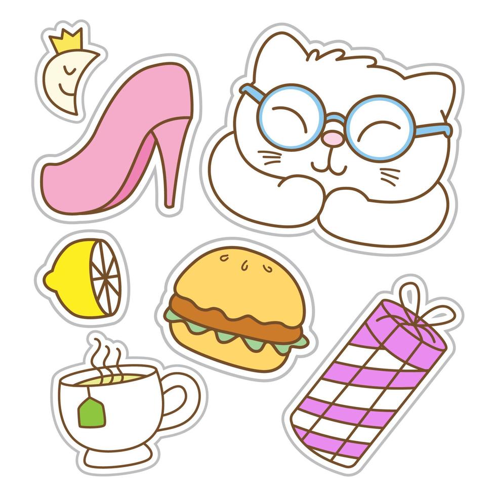 Funny stickers hand drawn vector