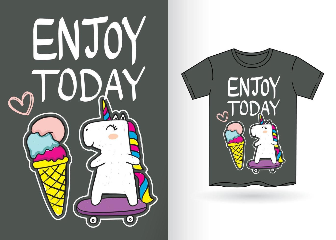 Typography with cute hand drawn unicorn for t shirt vector