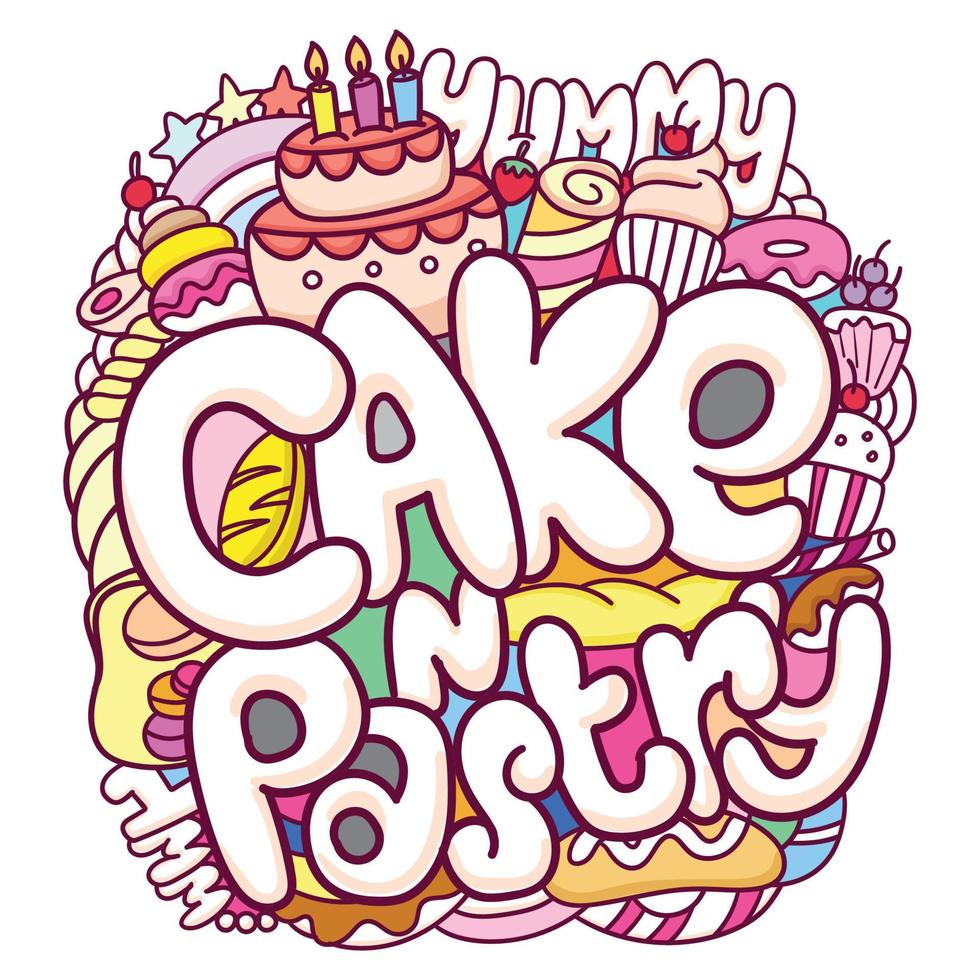 Cute cake and pastry doodle background vector