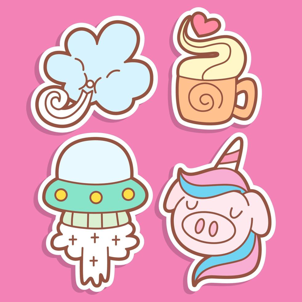 Hand drawn funny various objects stickers vector
