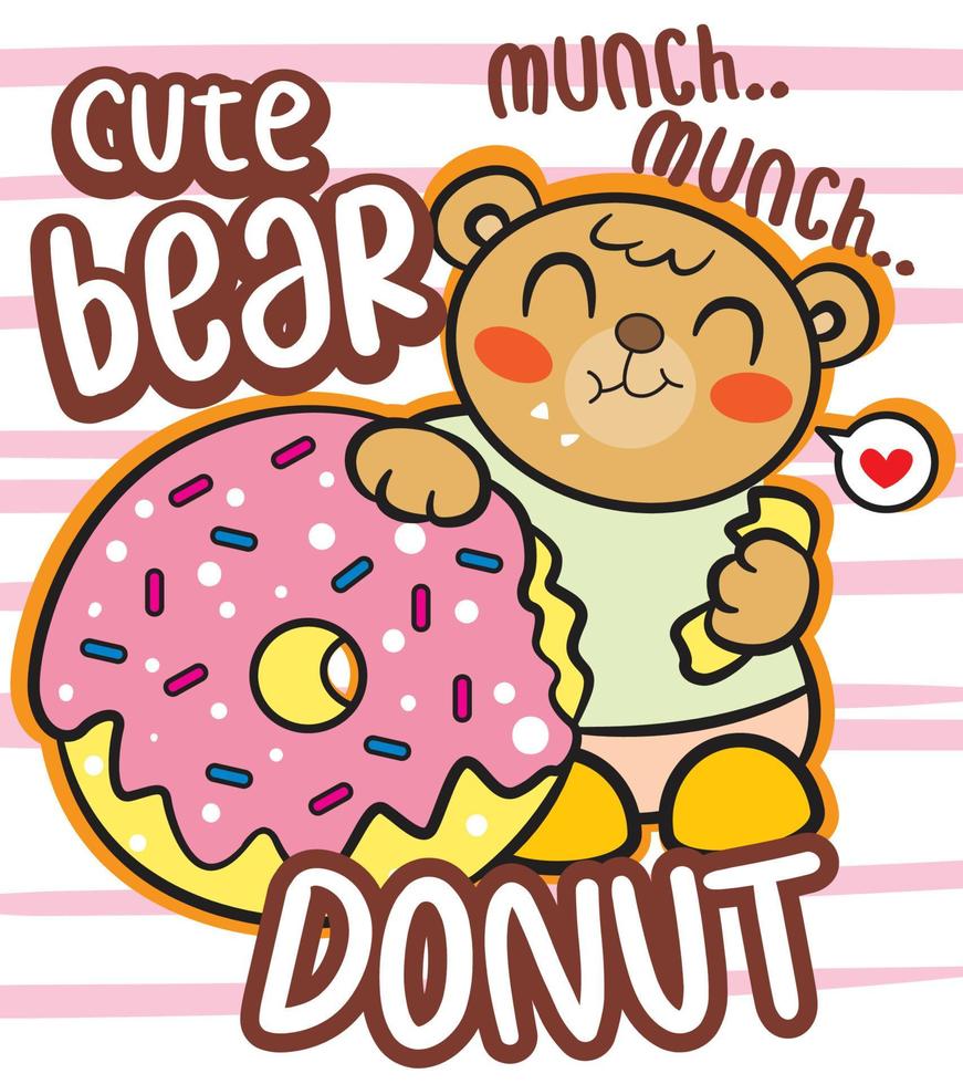 lindo oso con caricatura de donut para t shirt.eps vector