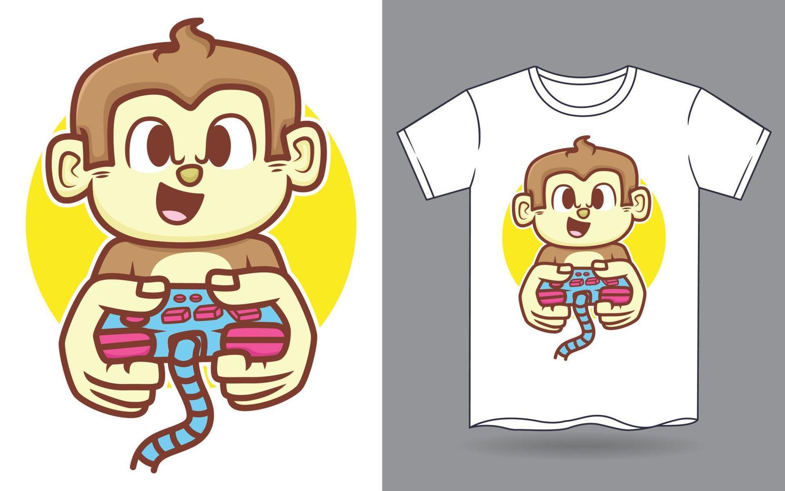 Cute monkey holding game joystick cartoon illustration for t shirt vector
