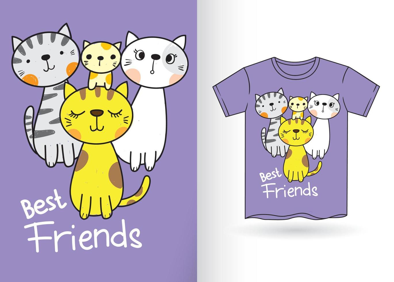 Cut cats hand drawn for t shirt vector