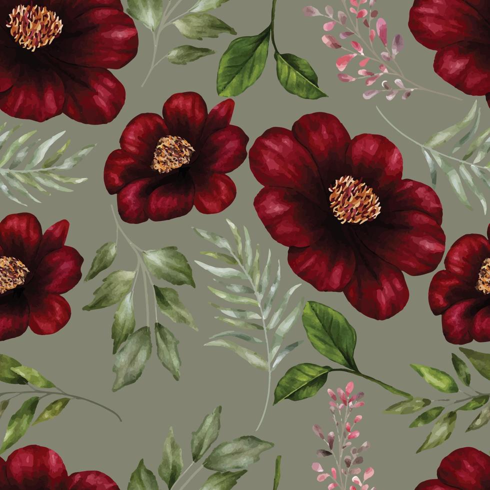 Beautiful watercolor red flower seamless pattern vector