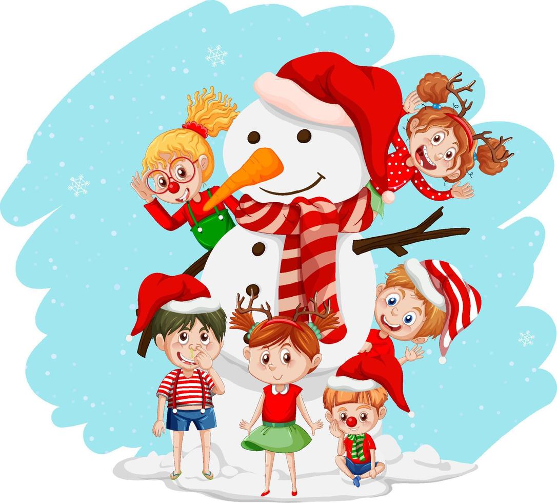 muñeco de nieve de navidad con personaje de dibujos animados de niños  felices 5334572 Vector en Vecteezy