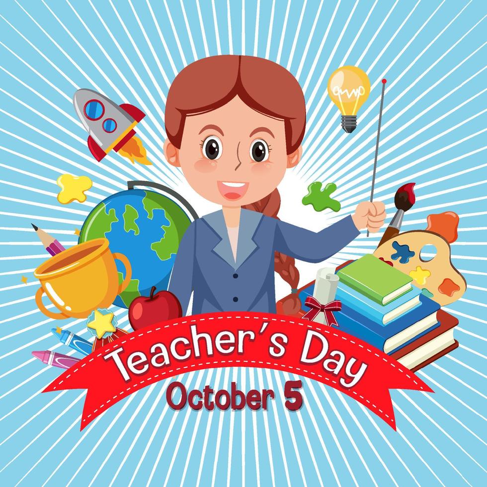 A woman teacher with Teacher's Day banner vector